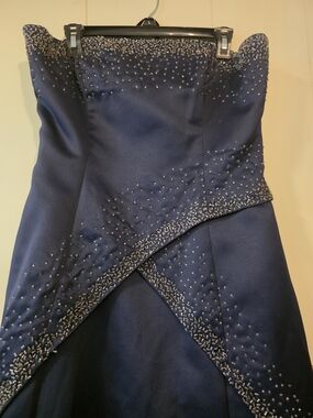 Strapless Navy Beaded Formal Dress